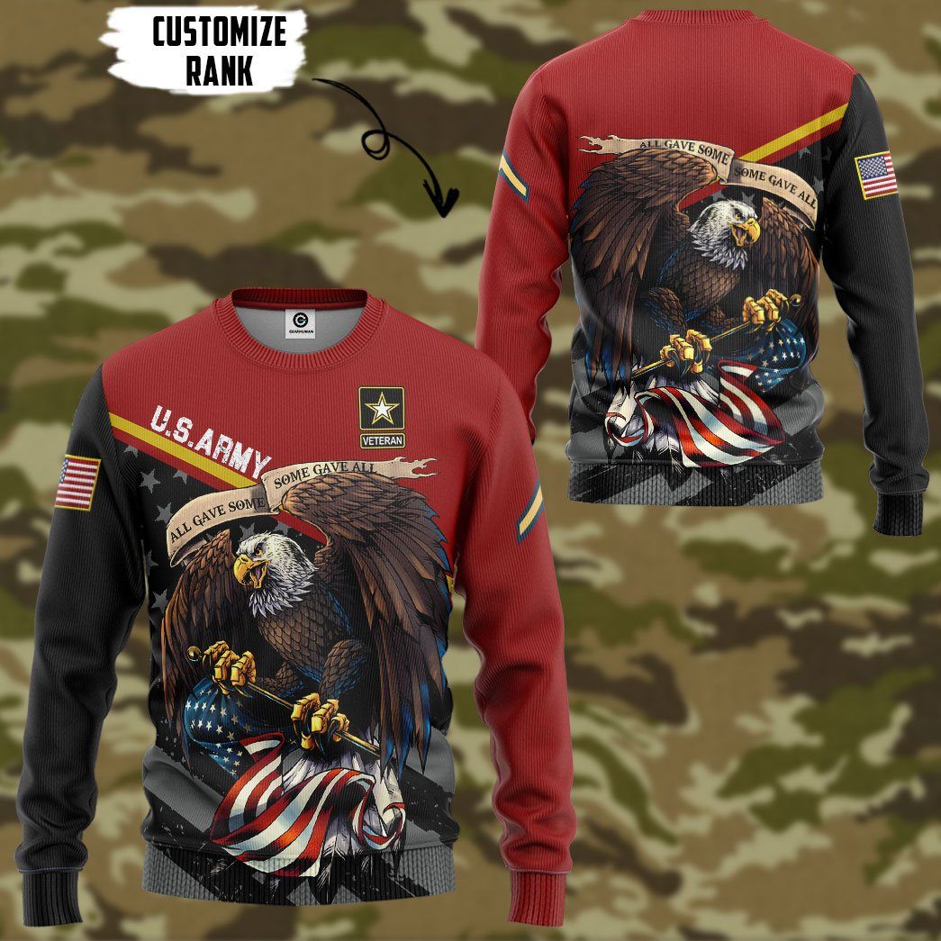 Gearhuman 3D United States Army Veteran Red Custom Rank Tshirt Hoodie Apparel GVC261023 3D Apparel 