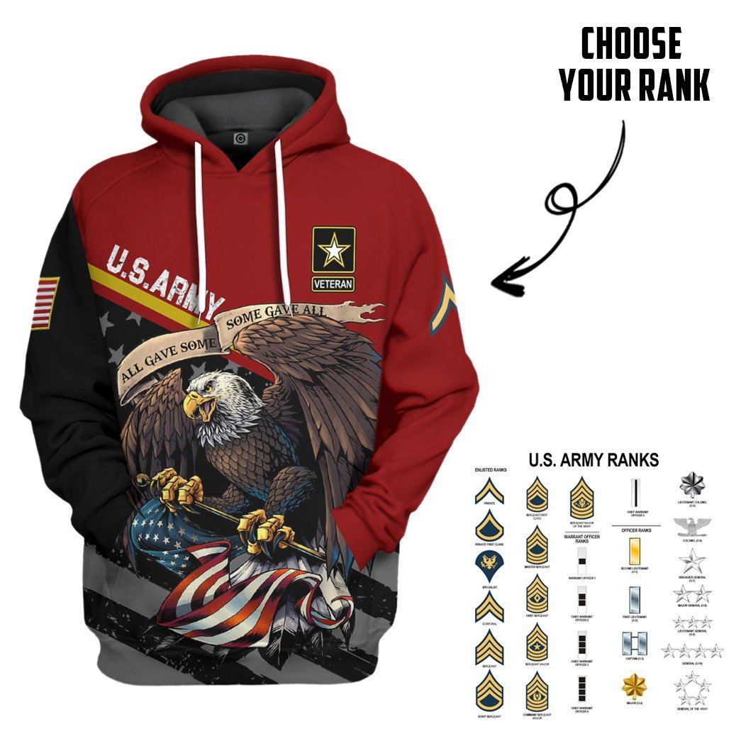 Gearhuman 3D United States Army Veteran Red Custom Rank Tshirt Hoodie Apparel GVC261023 3D Apparel Hoodie S 