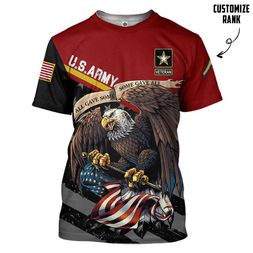 Gearhuman 3D United States Army Veteran Red Custom Rank Tshirt Hoodie Apparel GVC261023 3D Apparel T-Shirt S 