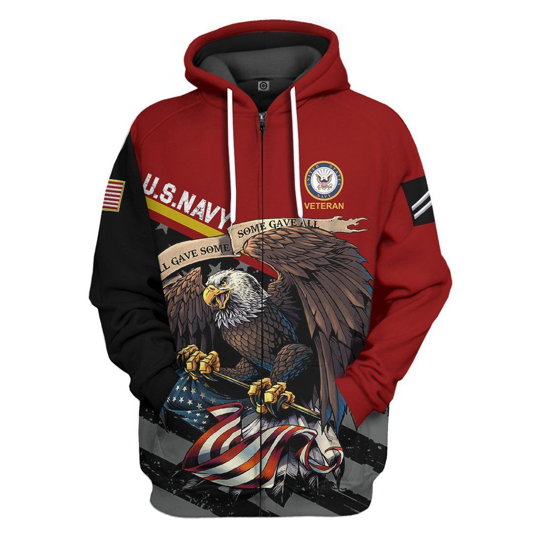 Gearhuman 3D United States Navy Veteran Red Custom Rank Tshirt Hoodie Apparel GVC261021 3D Apparel Zip Hoodie S 