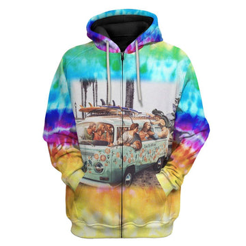 Gearhuman 3D Vintage Surf Van Hippie Custom Hoodie Apparel GW31087 3D Custom Fleece Hoodies Zip Hoodie S 