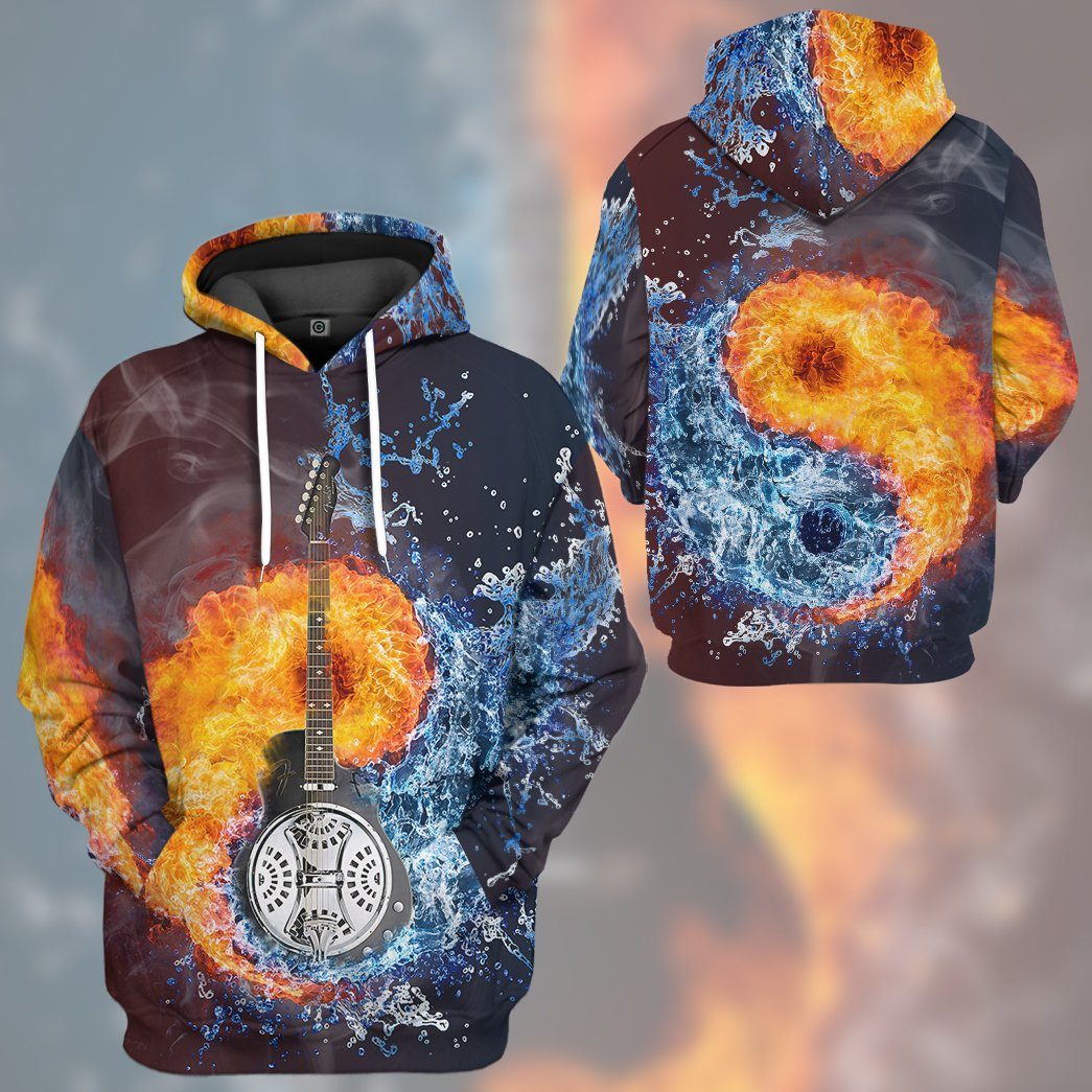 GearHuman 3D Water Fire Dobro Guitar Hoodie GR12013 3D Apparel 