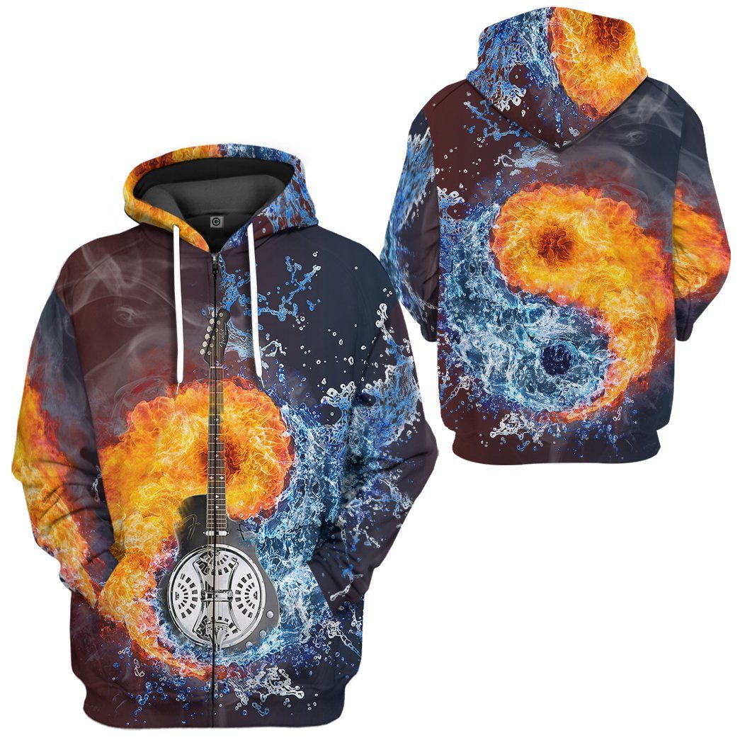 GearHuman 3D Water Fire Dobro Guitar Hoodie GR12013 3D Apparel 