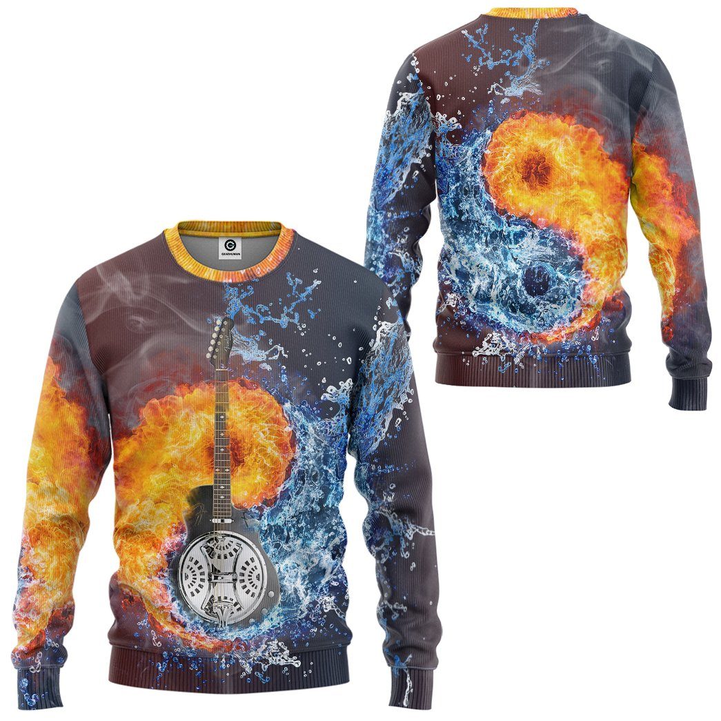 GearHuman 3D Water Fire Dobro Guitar Hoodie GR12013 3D Apparel 