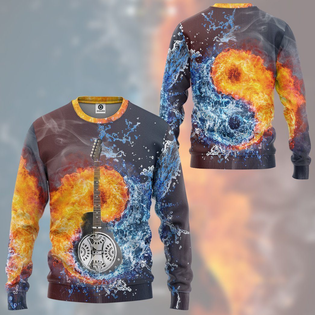 GearHuman 3D Water Fire Dobro Guitar Hoodie GR12013 3D Apparel 