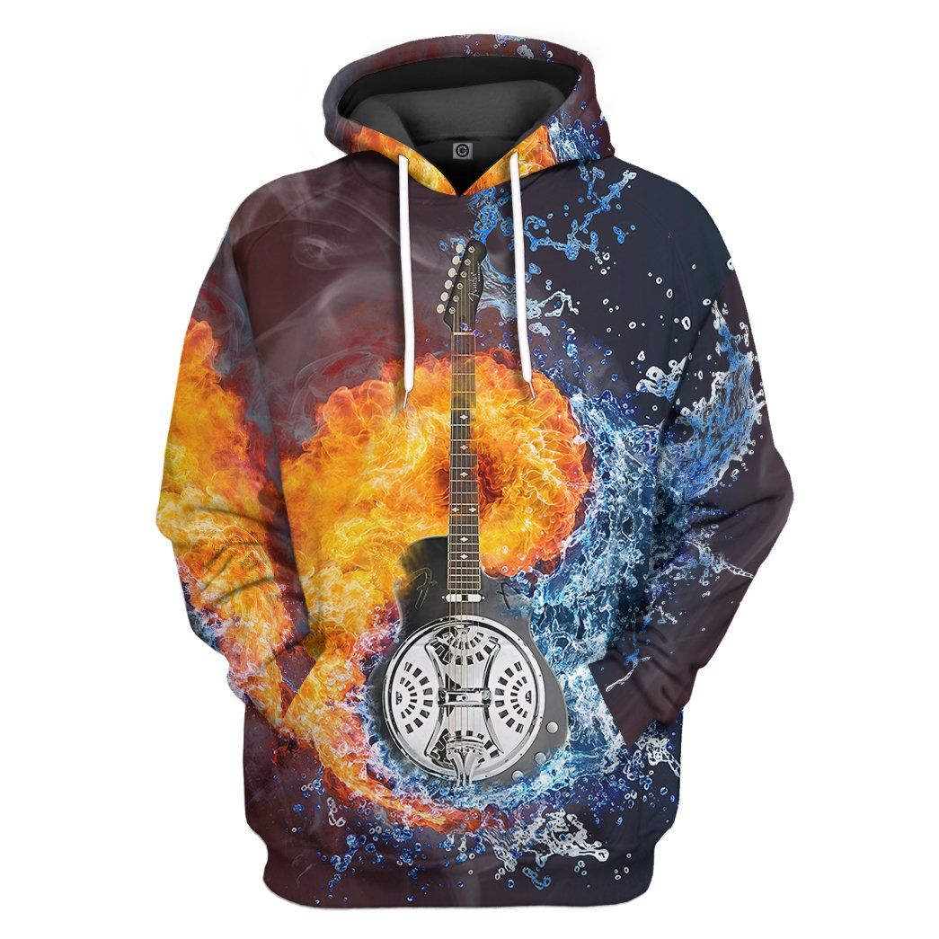 GearHuman 3D Water Fire Dobro Guitar Hoodie GR12013 3D Apparel Hoodie S 