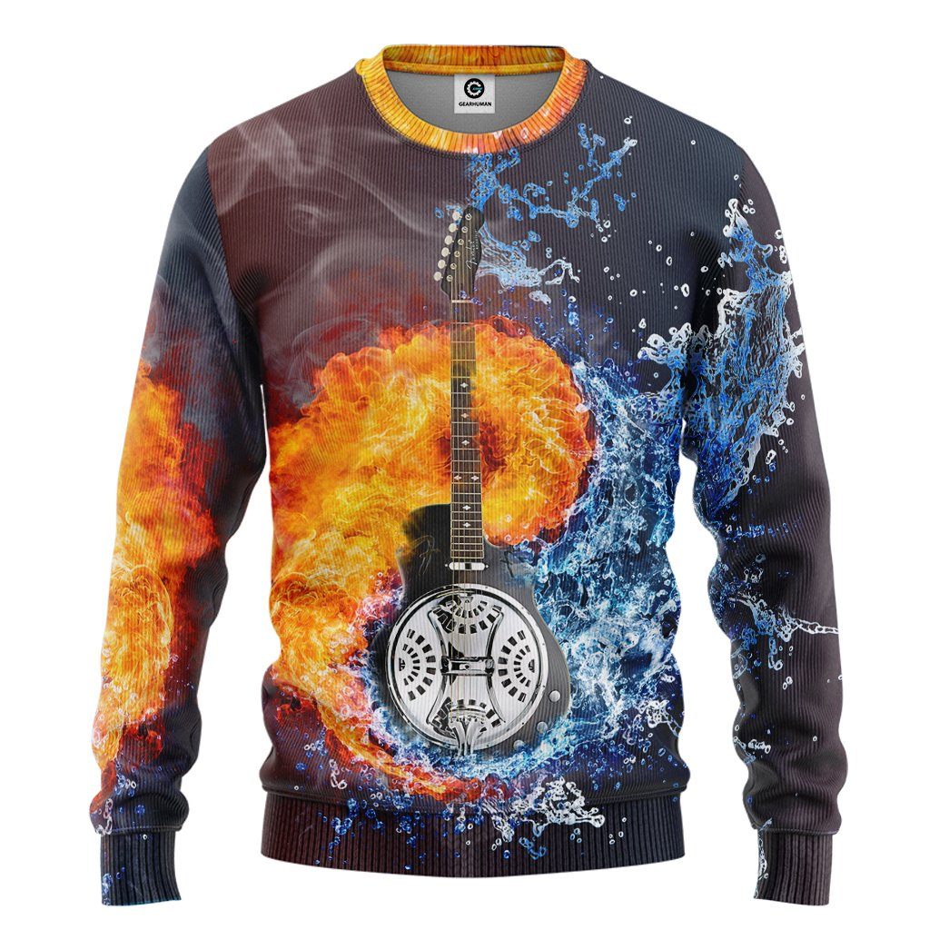 GearHuman 3D Water Fire Dobro Guitar Hoodie GR12013 3D Apparel Long Sleeve S 