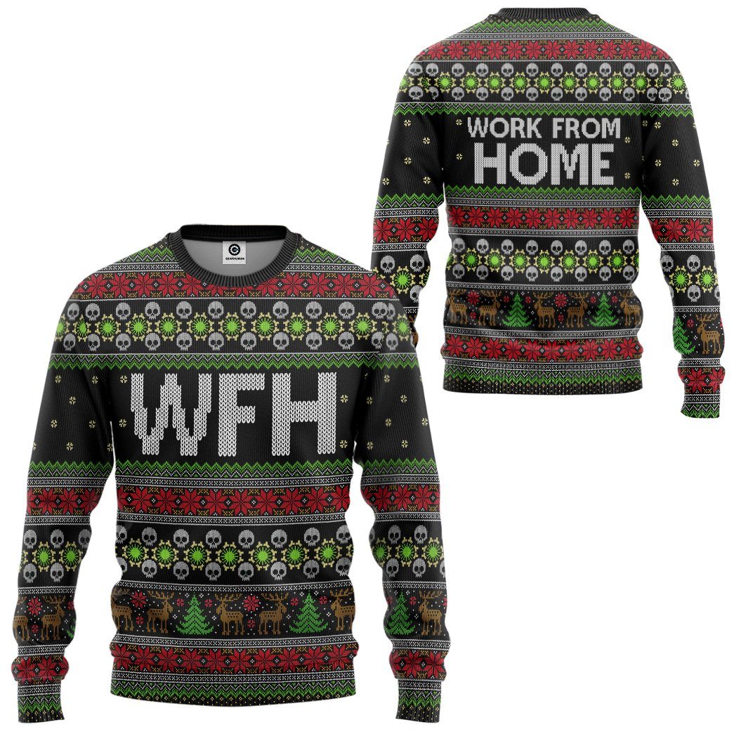 Gearhuman 3D WFH Work From Home Ugly Christmas Sweater Custom Tshirt Hoodie Apparel GV23107 3D Apparel 