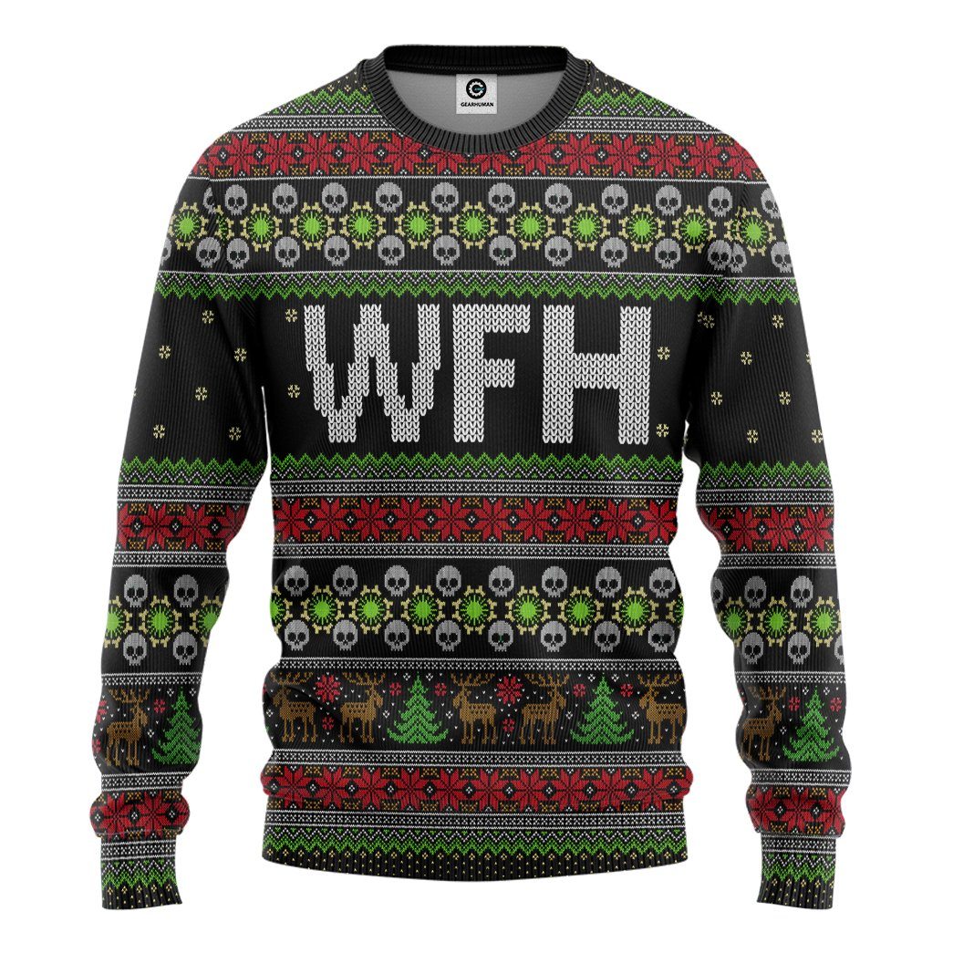 Gearhuman 3D WFH Work From Home Ugly Christmas Sweater Custom Tshirt Hoodie Apparel GV23107 3D Apparel Long Sleeve S 