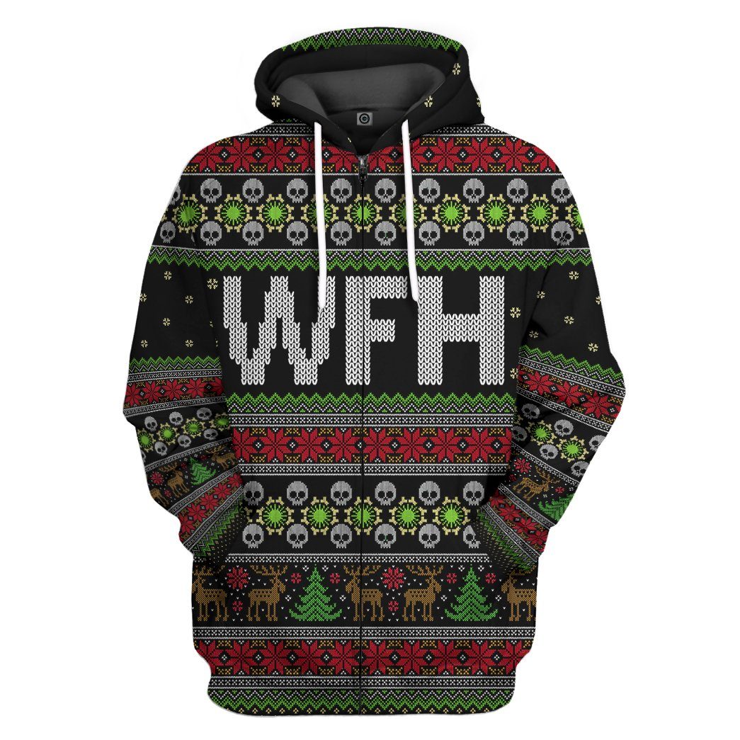 Gearhuman 3D WFH Work From Home Ugly Christmas Sweater Custom Tshirt Hoodie Apparel GV23107 3D Apparel Zip Hoodie S 