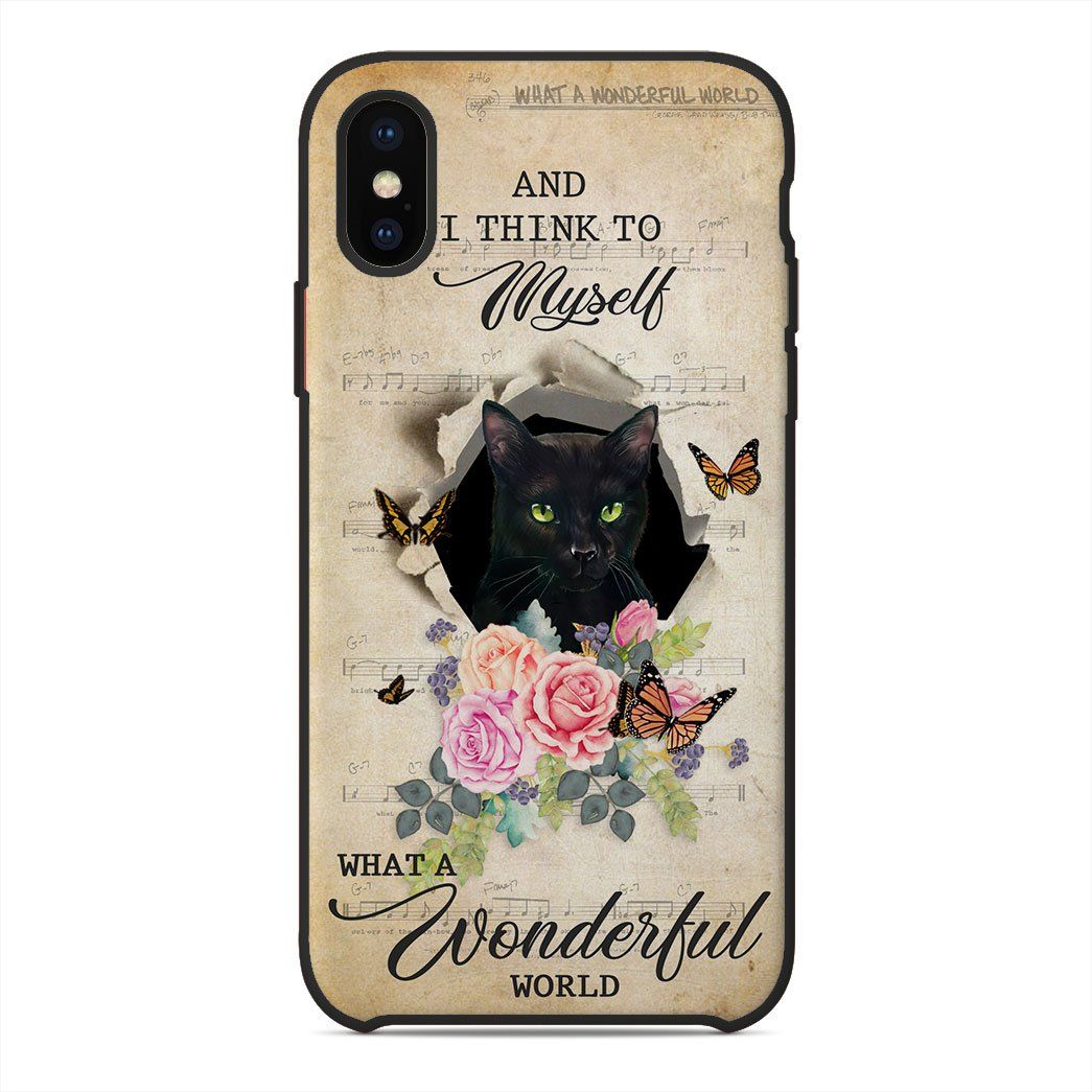 Gearhuman 3D What A Wonderful World Black Cat Custom Phonecase GB28014 Glass Phone Case Iphone X