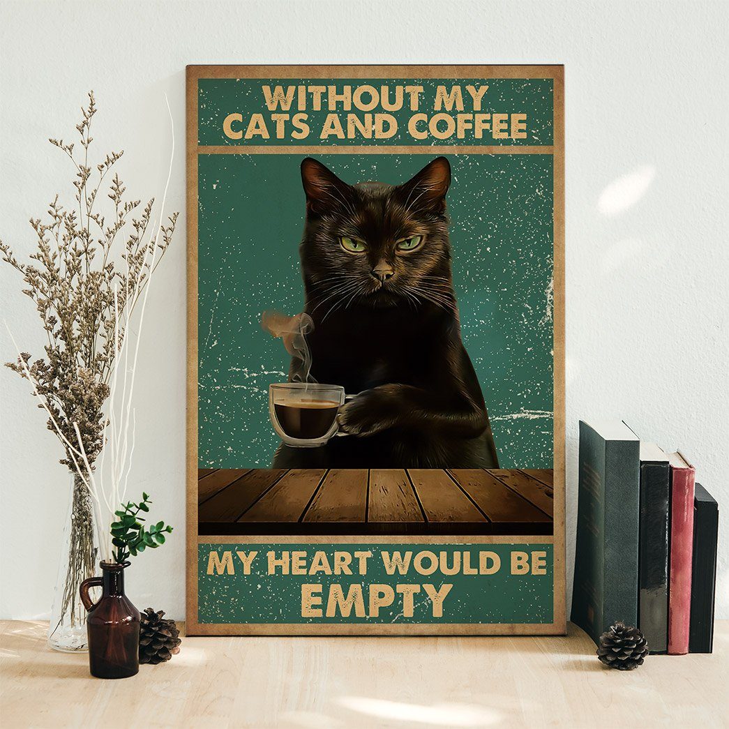 Gearhuman 3D Without My Black Cat And Coffee Custom Canvas GB29018 Canvas