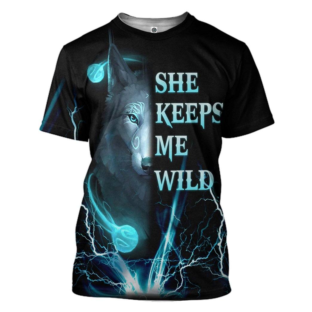 Gearhuman 3D Wolf Blue She Keep Me Wild Custom Tshirt Hoodie Apparel GK18013 3D Apparel T-Shirt S 
