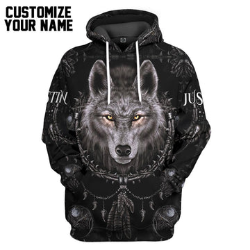 Gearhumans 3D Wolf Dreamcatcher Custom Name Tshirt Hoodie Apparel