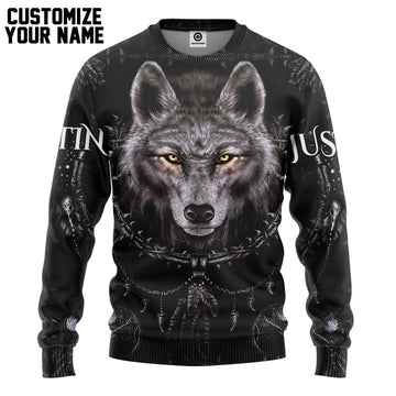 Gearhumans 3D Wolf Dreamcatcher Custom Name Tshirt Hoodie Apparel