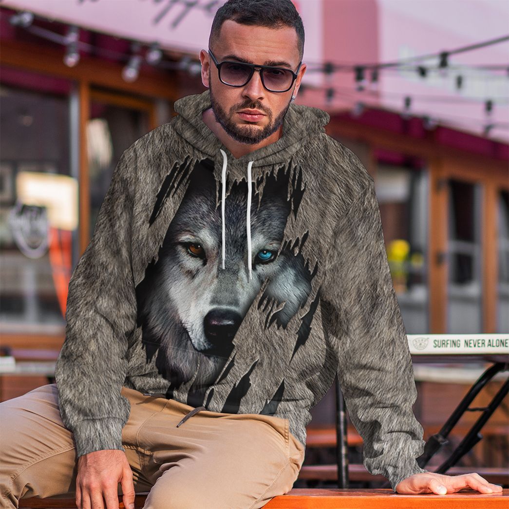 Gearhuman 3D Wolf Fleece Tshirt Hoodie Apparel ZZ08072133 3D Apparel 