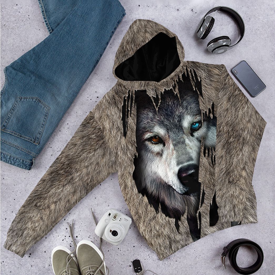 Gearhuman 3D Wolf Fleece Tshirt Hoodie Apparel ZZ08072133 3D Apparel 