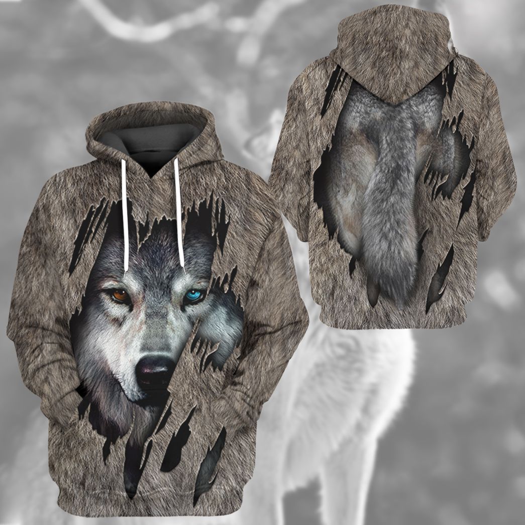 Gearhuman 3D Wolf Fleece Tshirt Hoodie Apparel ZZ08072133 3D Apparel 