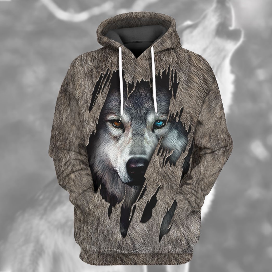 Gearhuman 3D Wolf Fleece Tshirt Hoodie Apparel ZZ08072133 3D Apparel 