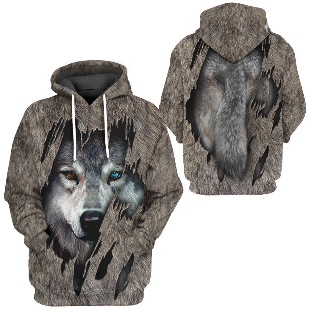 Gearhuman 3D Wolf Fleece Tshirt Hoodie Apparel ZZ08072133 3D Apparel 