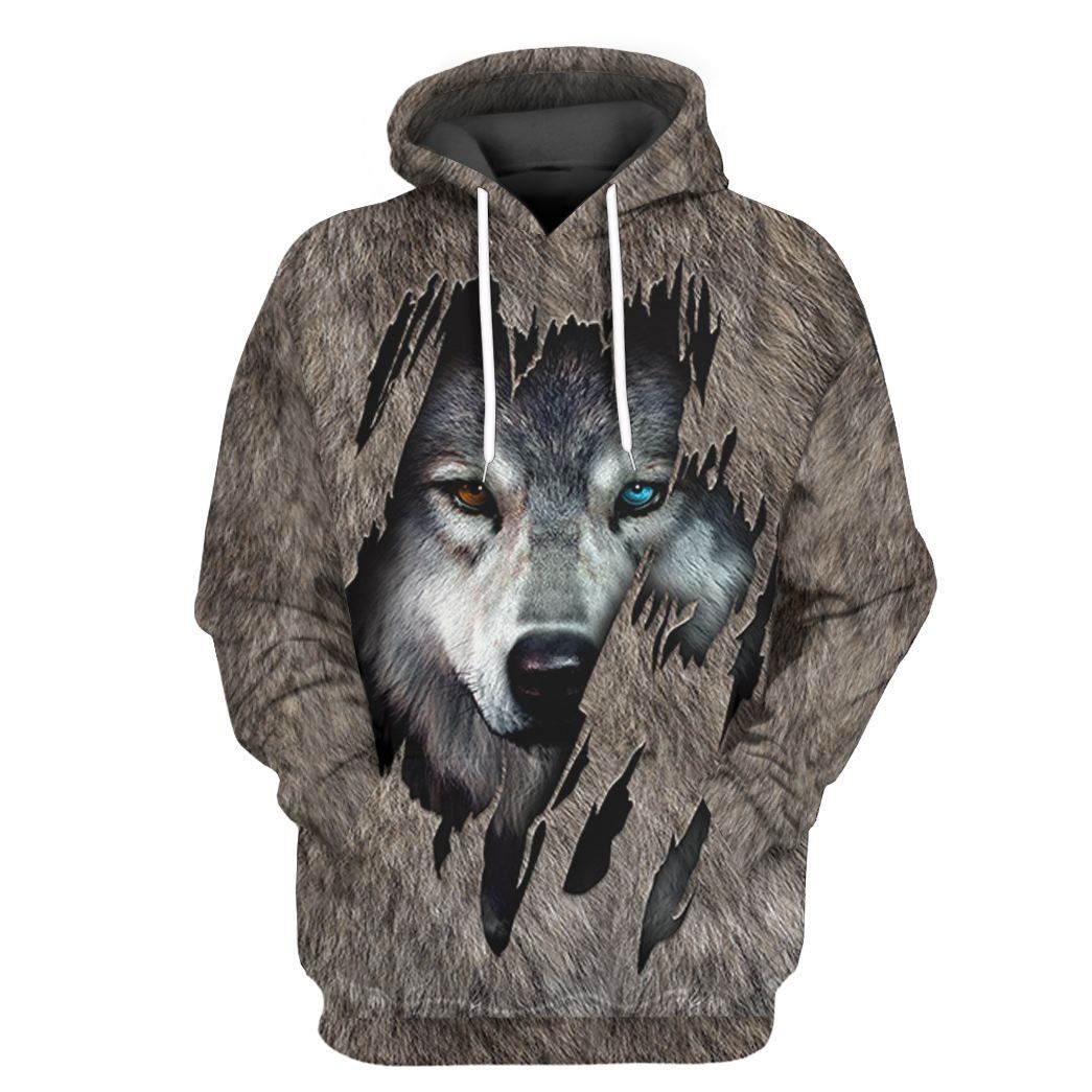 Gearhuman 3D Wolf Fleece Tshirt Hoodie Apparel ZZ08072133 3D Apparel Hoodie S 