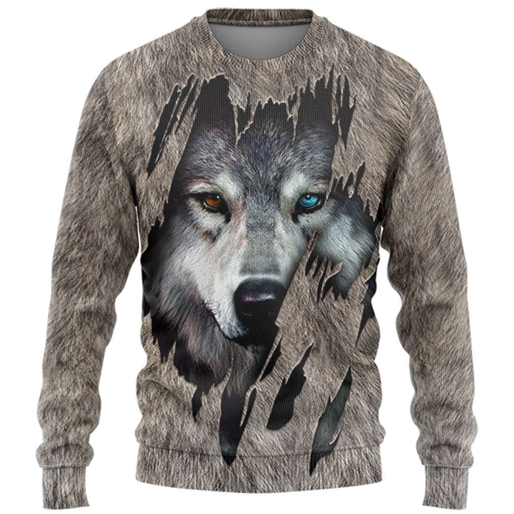 Gearhuman 3D Wolf Fleece Tshirt Hoodie Apparel ZZ08072133 3D Apparel Long Sleeve S 