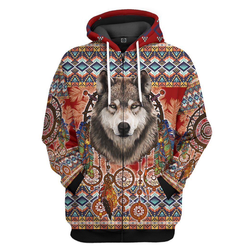 Gearhuman 3D Wolf Native American Tshirt Hoodie Apparel GB03033 3D Apparel Zip Hoodie S