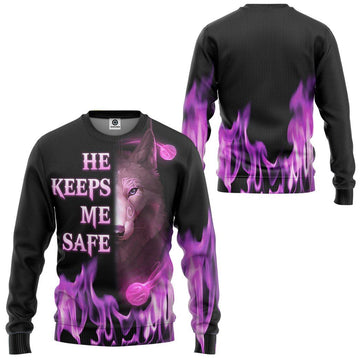 Gearhumans 3D Wolf Pink He Keep Me Safe Custom Tshirt Hoodie Apparel