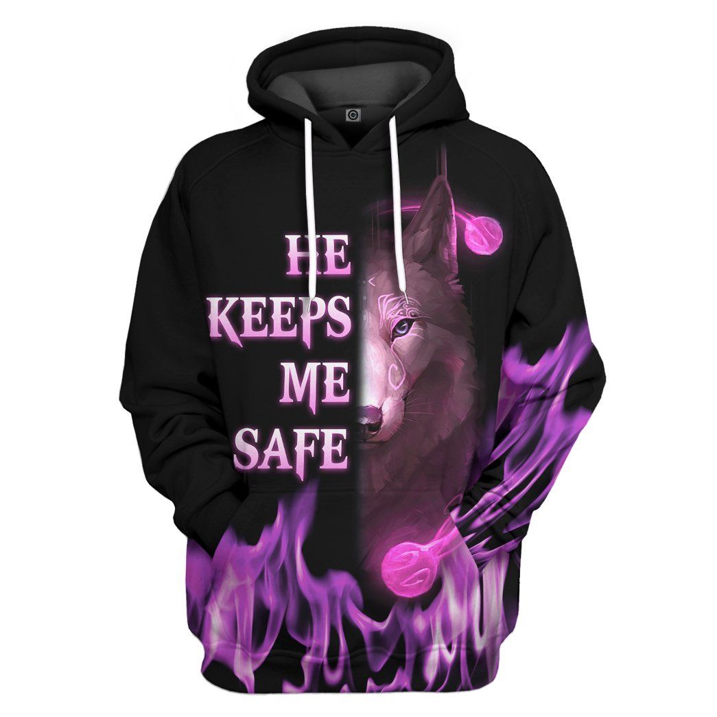 Gearhuman 3D Wolf Pink He Keep Me Safe Custom Tshirt Hoodie Apparel GK18012 3D Apparel Hoodie S 