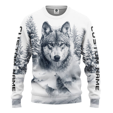 Gearhumans 3D Wolf Snow Custom Name Tshirt Hoodie Apparel