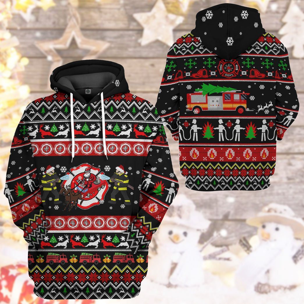 Gearhuman 3D Xmas Firefighter Ugly Christmas Sweater Custom Hoodie Apparel GV071011 3D Apparel 