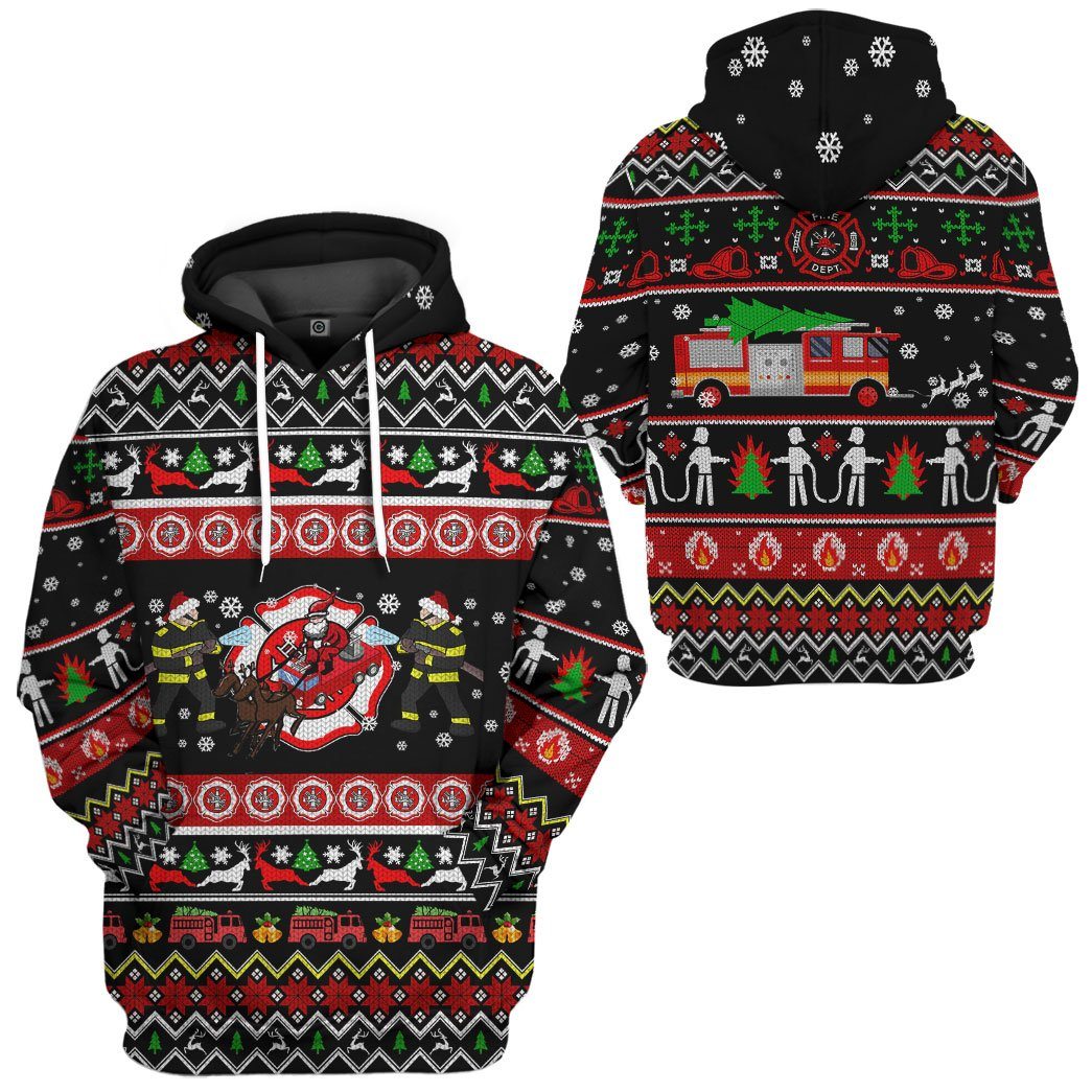 Gearhuman 3D Xmas Firefighter Ugly Christmas Sweater Custom Hoodie Apparel GV071011 3D Apparel 