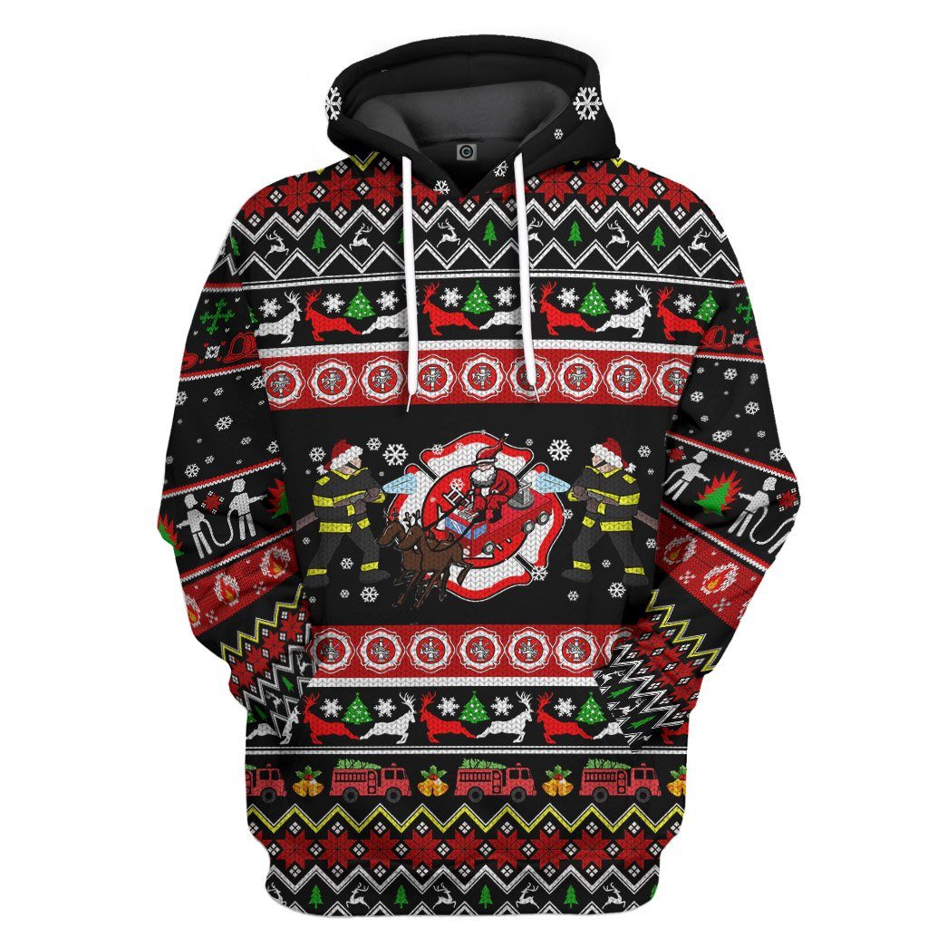 Gearhuman 3D Xmas Firefighter Ugly Christmas Sweater Custom Hoodie Apparel GV071011 3D Apparel Hoodie S 