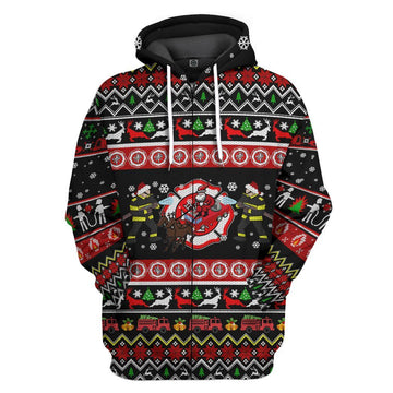 Gearhumans 3D Xmas Firefighter Ugly Christmas Sweater Custom Hoodie Apparel