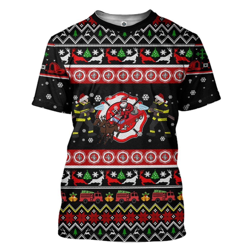 Gearhuman 3D Xmas Firefighter Ugly Christmas Sweater Custom Tshirt Apparel GV071011 3D T-shirt T-Shirt S 