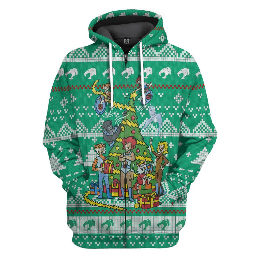 Gearhuman 3D Xmas Thundercats Ugly Christmas Sweater Custom Tshirt Hoodie Apparel GV30103 3D Apparel Zip Hoodie S 
