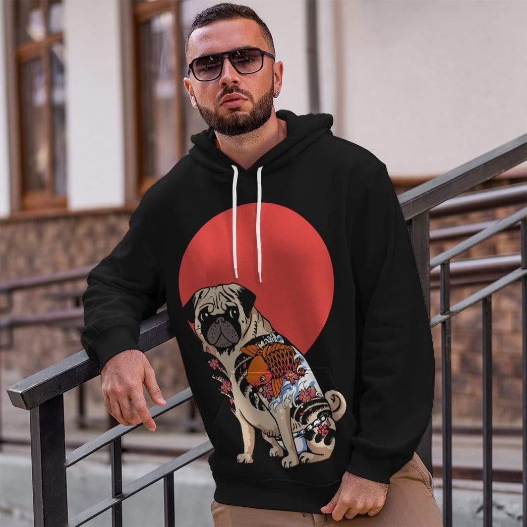 Gearhuman 3D Yakuza Pug Custom Hoodie Apparel GN17082 3D Custom Fleece Hoodies 