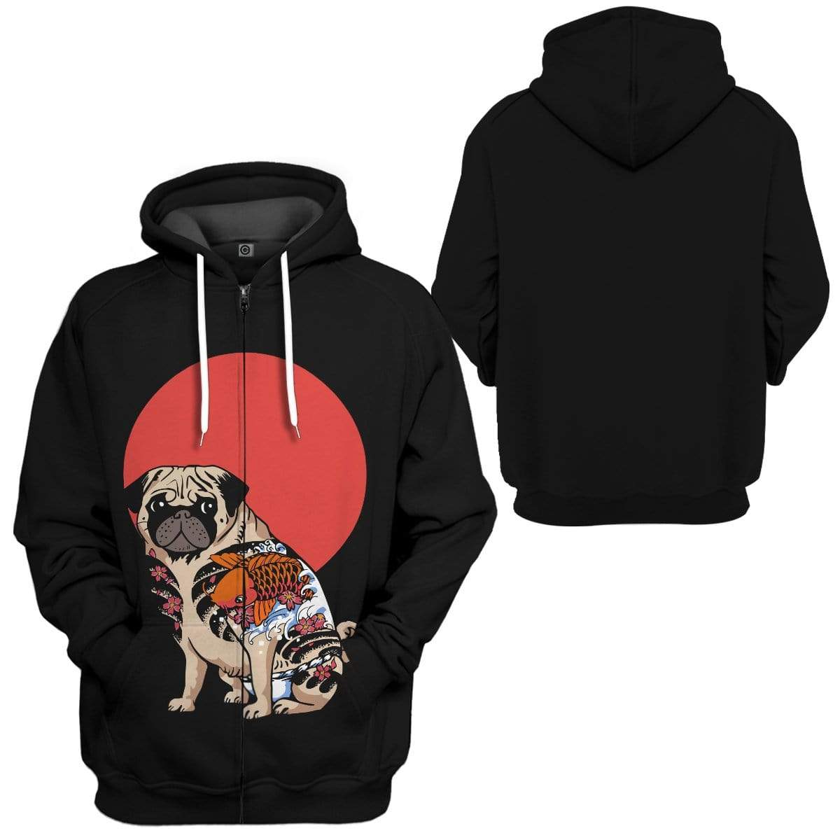 Gearhuman 3D Yakuza Pug Custom Hoodie Apparel GN17082 3D Custom Fleece Hoodies 