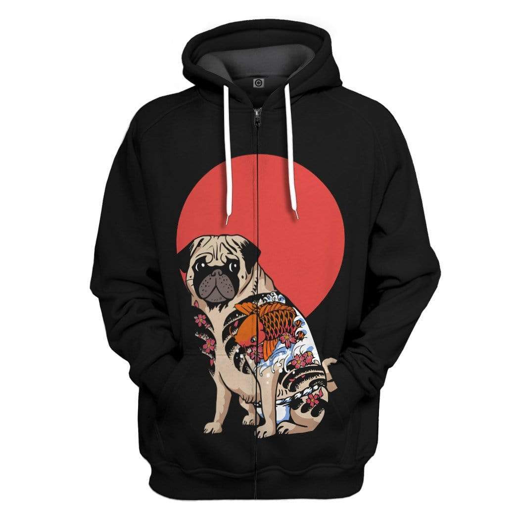 Gearhuman 3D Yakuza Pug Custom Hoodie Apparel GN17082 3D Custom Fleece Hoodies Zip Hoodie S 