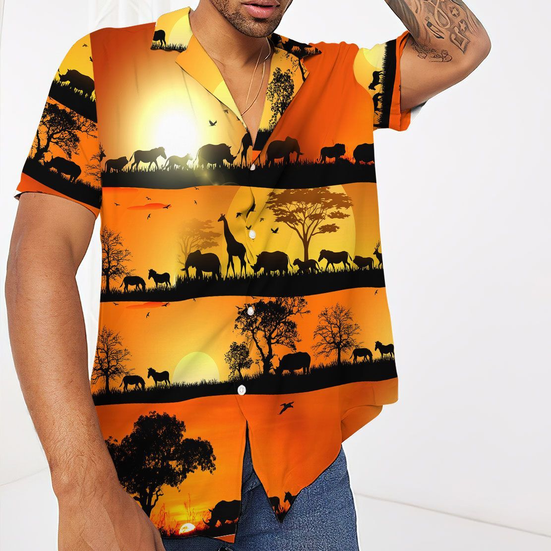 Gearhuman Wild Animals In Sunset Hawaii Shirt ZK30062110 Short Sleeve Shirt 