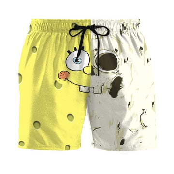 Gearhumans 3D A Half Of Face SpongeBob SquarePants Custom Summer Beach Shorts Swim Trunks GV19068 Men Shorts Men Shorts S 