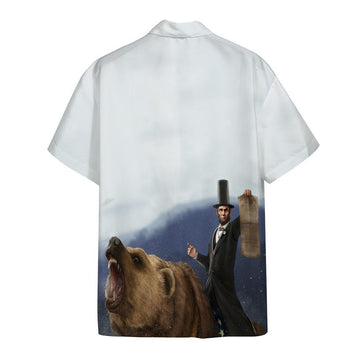 Gearhumans 3D Abe Lincoln Riding a Grizzly Bear Custom Short Sleeve Shirt
