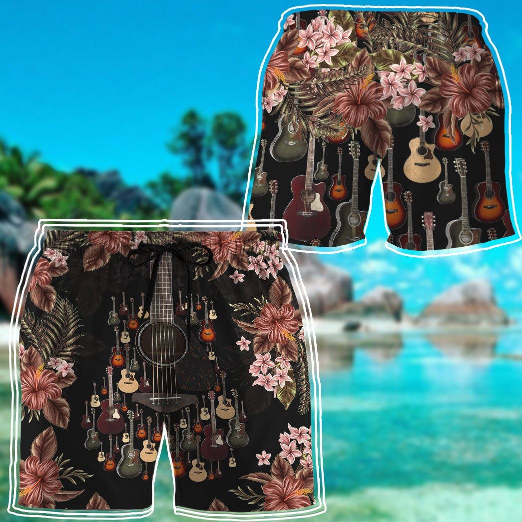 Gearhumans 3D Acoustic Guitar Hawaii Custom Beach Shorts Swim Trunks GS14052127 Men Shorts 