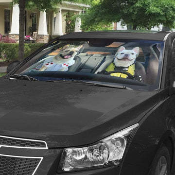 Gearhumans 3D Adorable Bulldog Couple Custom Car Auto Sunshade