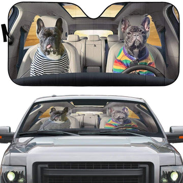 Gearhumans 3D Adorable Bulldog Friend Couple Custom Car Auto Sunshade