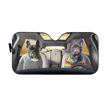 Gearhumans 3D Adorable Bulldog Friend Couple Custom Car Auto Sunshade