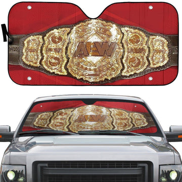 Gearhumans 3D AEW World Heavyweight Championship Belt Custom Auto Car Sunshade