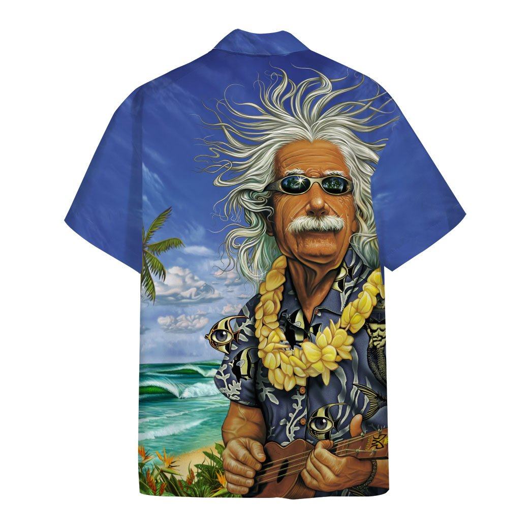 ♦♨アインシュタイン♨♥ Gearhumans 3D Albert Einstein Chilling On The Beach Custom Hawaii Shir