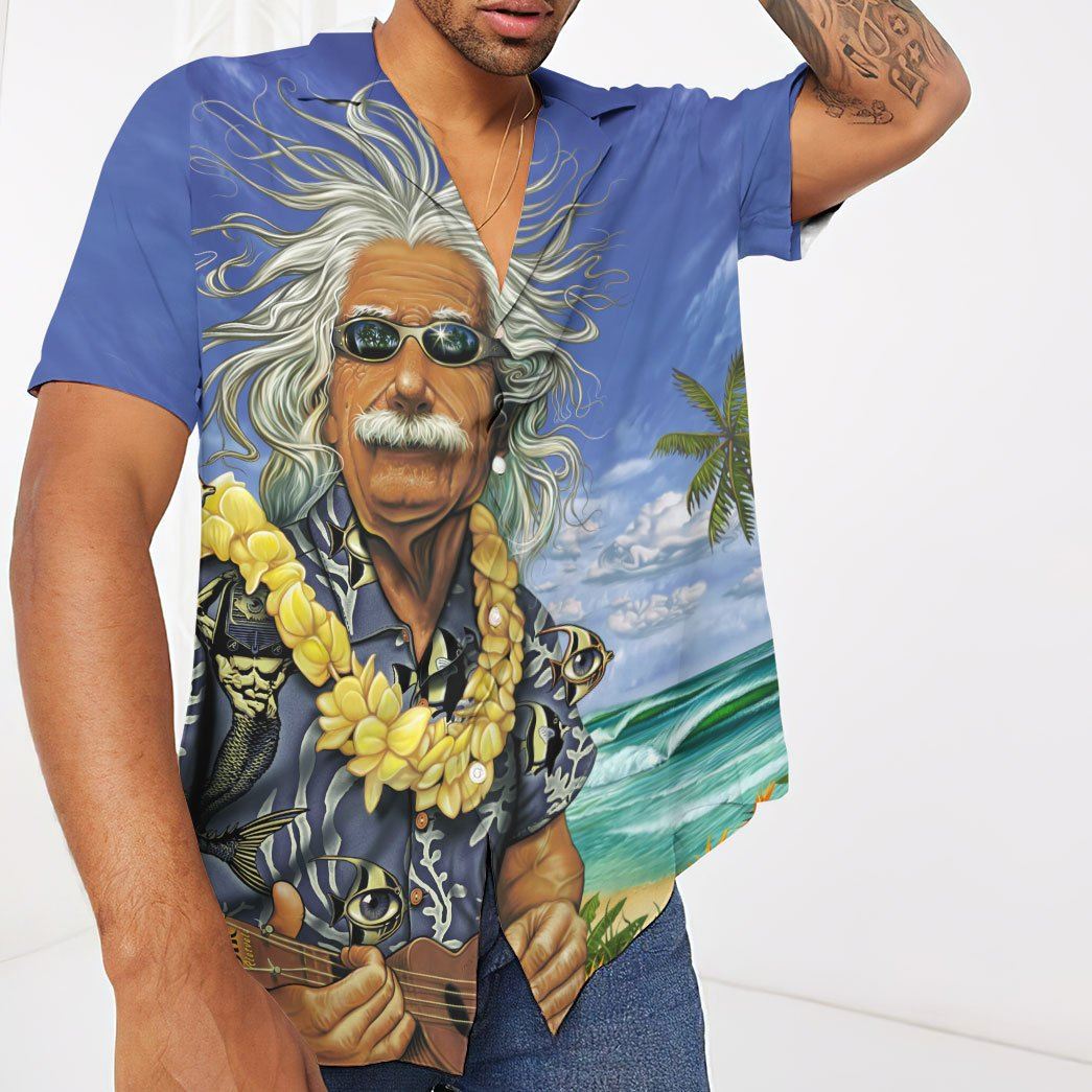 Gearhumans 3D Albert Einstein Chilling On The Beach Custom Hawaii Shirt GO30062113 Hawai Shirt 