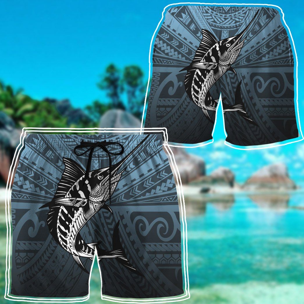 Gearhumans 3D Amazing Polynesian Go Fishing Marlin Custom Beach Short GS0507212 Men Shorts 